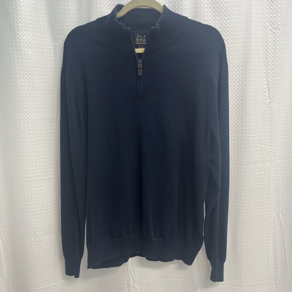 Jos A Bank Signature Collection Navy Blue 100% Pima Cotton Quarter Zip Sweater L